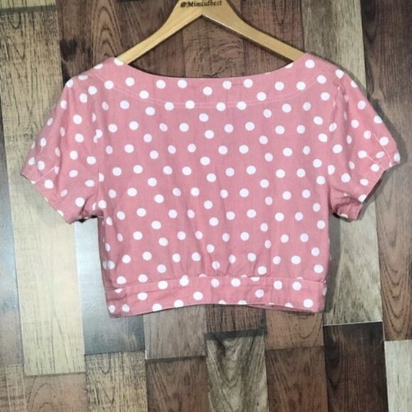 Vintage 80s/90s Wet Seal Pink Polka Dot Crop Top – Made in USA – Size M - Picture 4 of 7